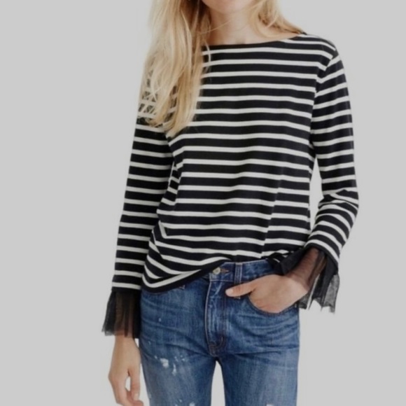 J. Crew Striped Tee with Tulle Trim, Size XXS - Picture 1 of 2